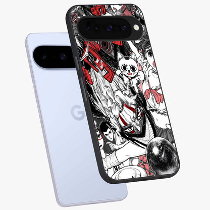 Crimson Chaos Panel Glass Case displayed in angled mockup highlighting chaotic panel style design with modern graphic theme.