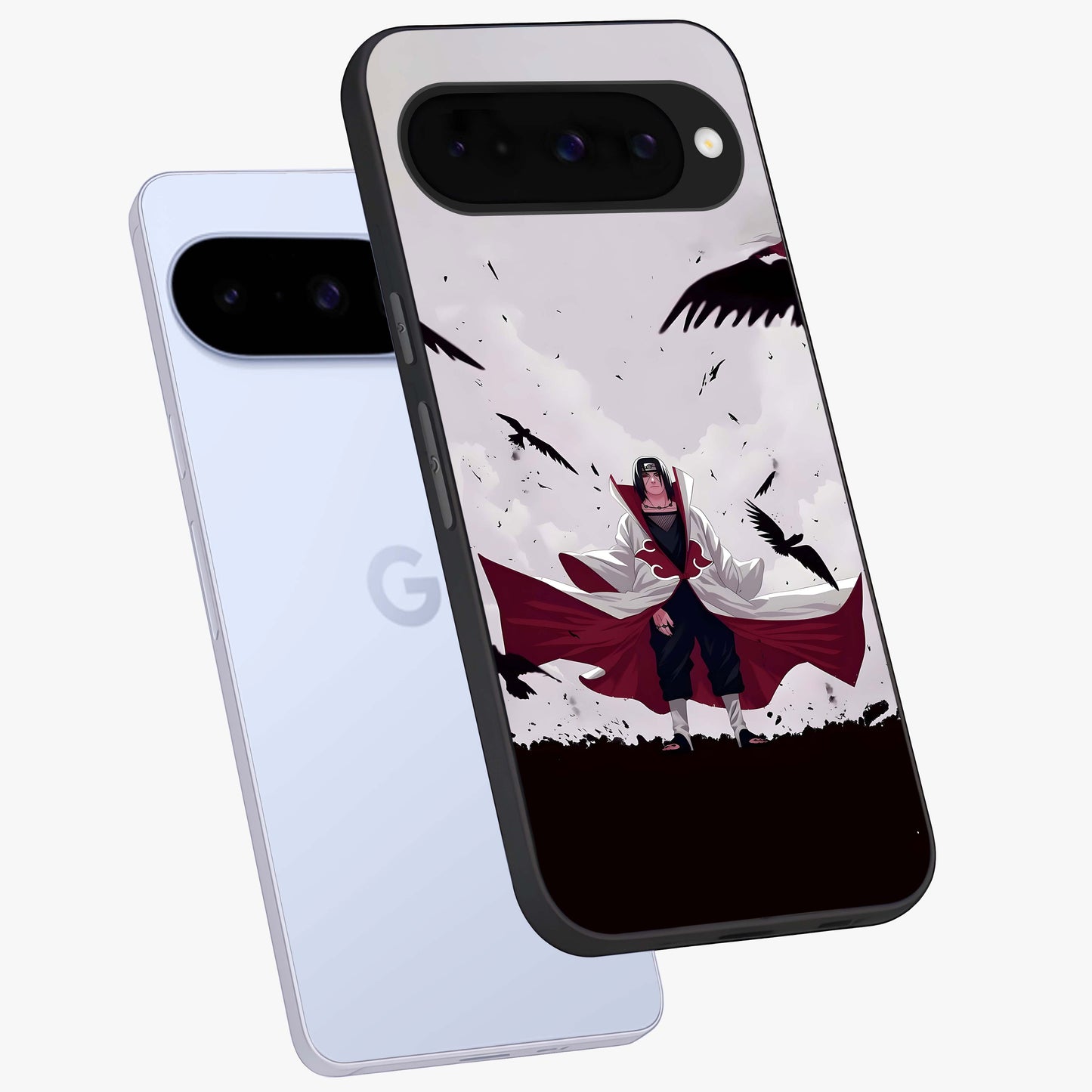 Crimson Crow Ascension Glass Case displayed in angled mockup highlighting powerful crow illustration with dark crimson aesthetic.