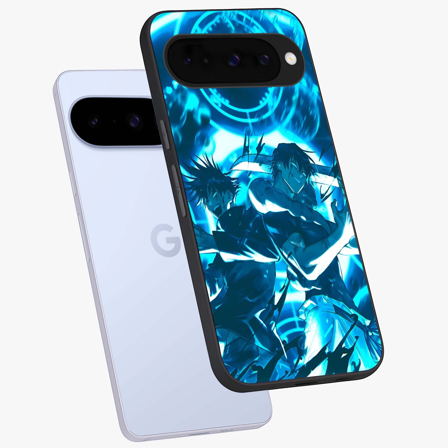 Cursed Energy Clash Glass Case displayed in angled mockup highlighting powerful battle inspired graphic with anime style aesthetic.