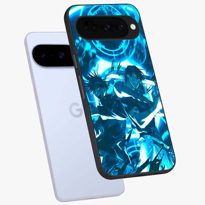 Cursed Energy Clash Glass Case displayed in angled mockup highlighting powerful battle inspired graphic with anime style aesthetic.