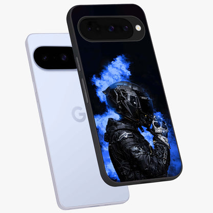 Cyber Sentinel Protocol Glass Case displayed in angled mockup highlighting digital cyber design with sci-fi aesthetic style.