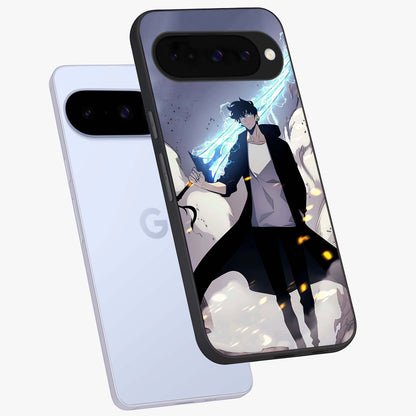 Dark Lightning Anime Warrior Glass Case displayed in angled mockup highlighting powerful lightning themed anime illustration.