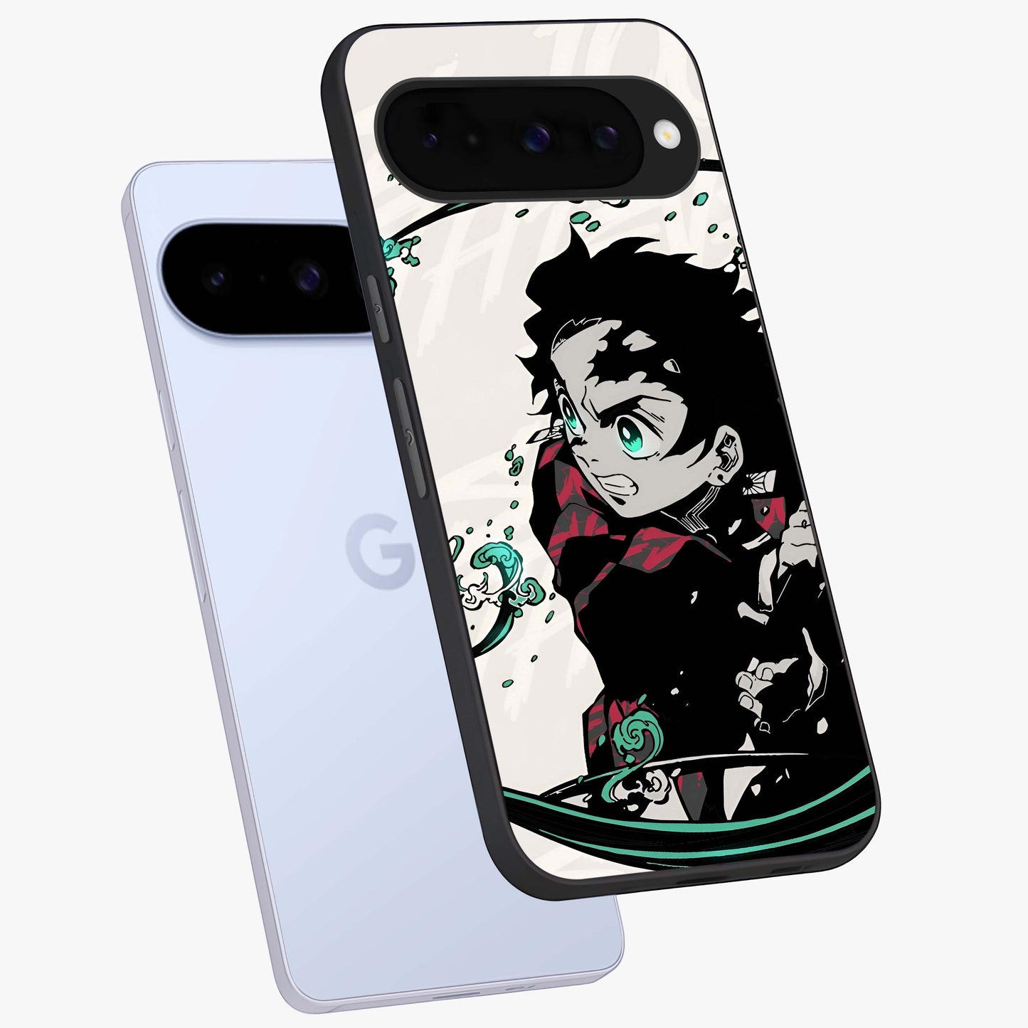 Demon Slayer Glass Case displayed in angled mockup highlighting dramatic anime character design with action aesthetic.