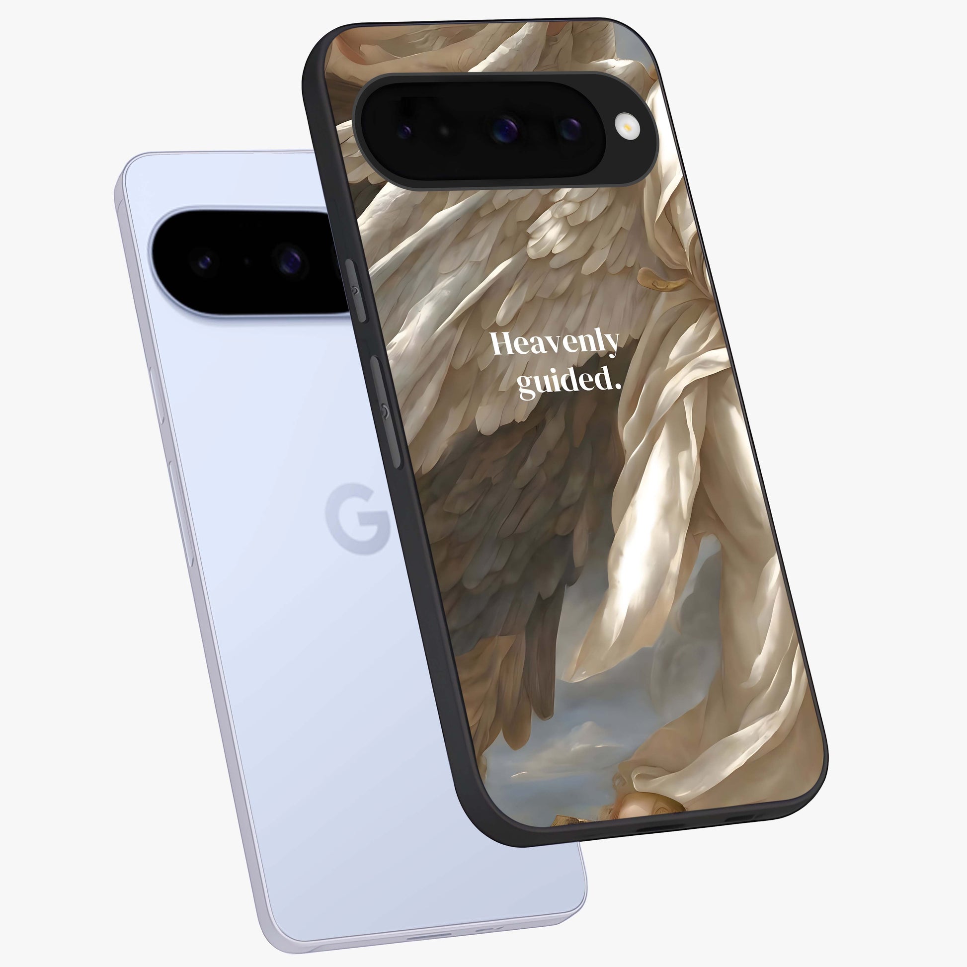 Divine Winged Grace Glass Case displayed in angled mockup highlighting graceful wing design with divine aesthetic style.