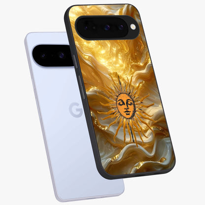 Eternal Golden Glow Glass Case displayed in angled mockup highlighting glowing golden aesthetic design with elegant style.