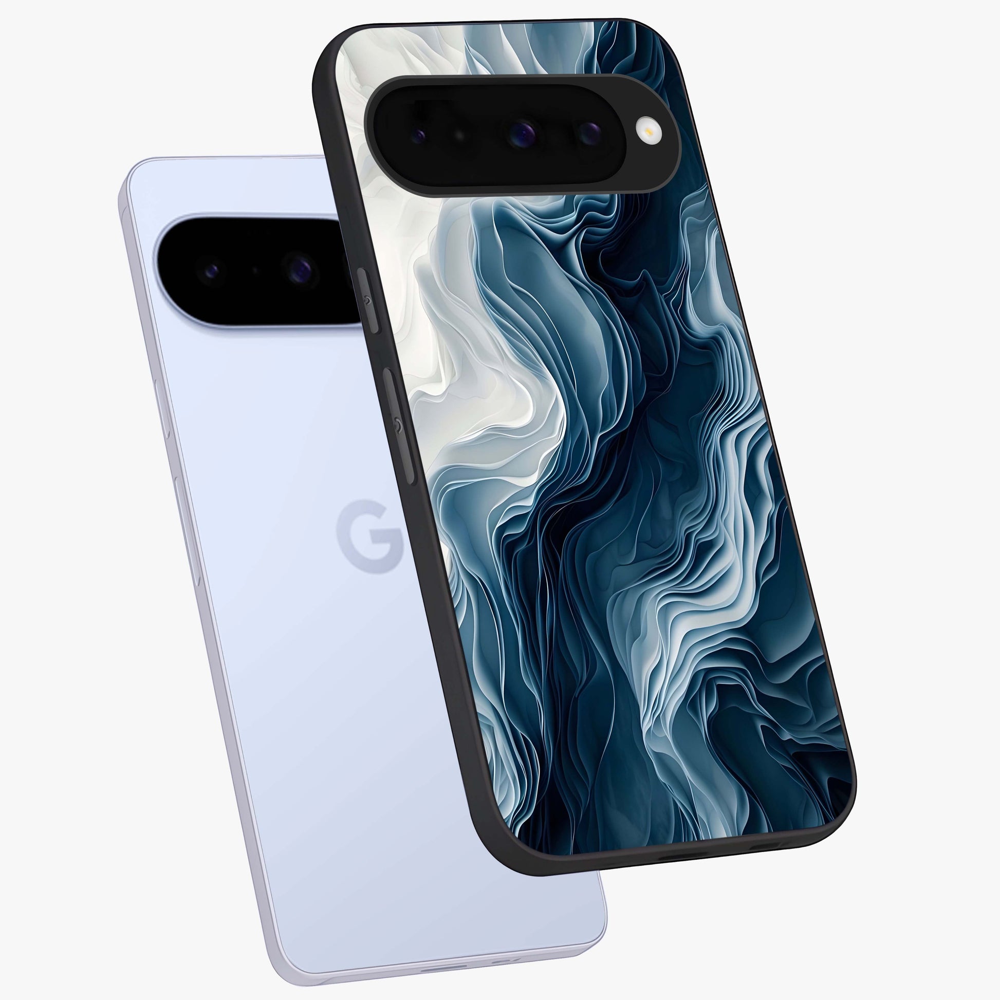 Ethereal Paper Marble Glass Case displayed in angled mockup highlighting elegant marble pattern with modern aesthetic style.