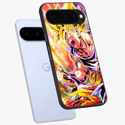 Firing Goku Glass Case displayed in angled mockup highlighting dynamic anime character design with action aesthetic.