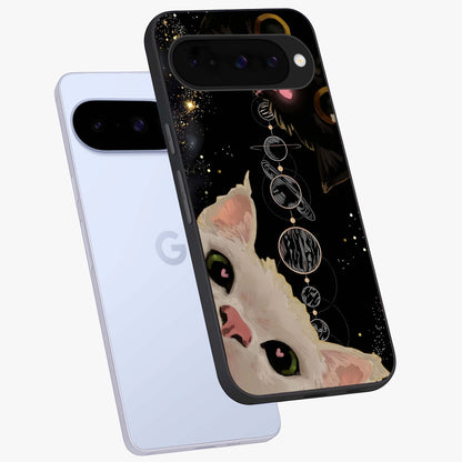 Galactic Cat Glass Case displayed in angled mockup highlighting celestial feline illustration with galaxy aesthetic style.