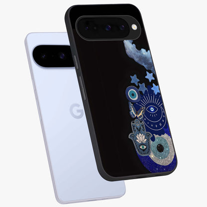 Galactic Charm Cluster Glass Case displayed in angled mockup highlighting luminous galaxy inspired design with dreamy aesthetic.