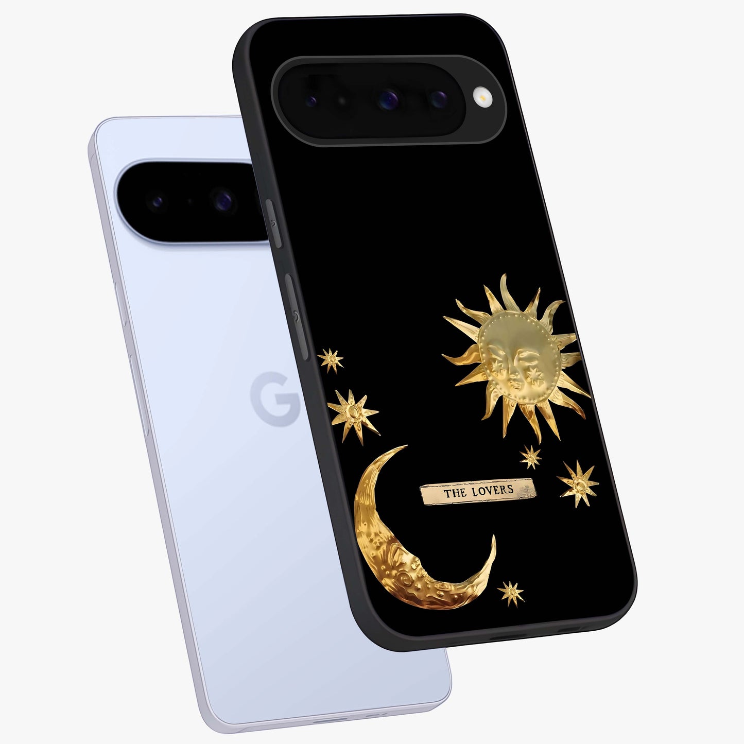 Gold Sun Blush Glass Case displayed in angled mockup highlighting radiant sun design with warm golden aesthetic.