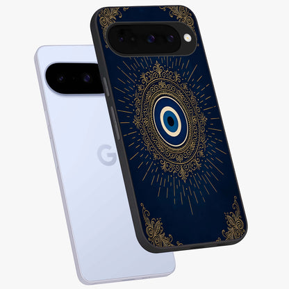 Golden Celestial Charm Glass Case displayed in angled mockup highlighting sparkling cosmic charm design with celestial aesthetic.