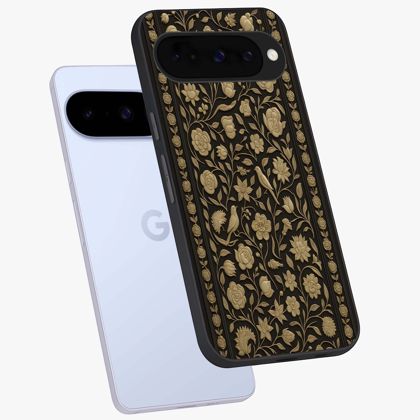 Golden Evil Eye Mandala Glass Case displayed in angled mockup highlighting protective evil eye symbol with golden mandala design.