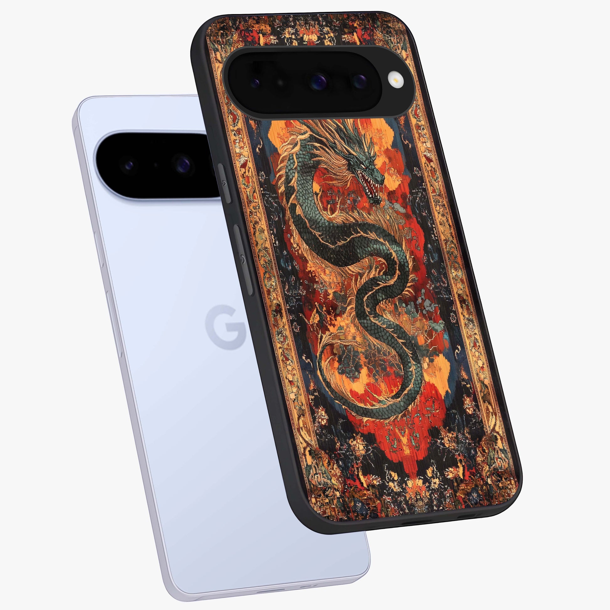 Inferno Dragon Soul Glass Case displayed in angled mockup highlighting powerful dragon illustration with inferno aesthetic.
