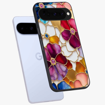 Marble Flower Pattern Glass Case displayed in angled mockup highlighting elegant marble floral design with modern aesthetic.
