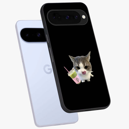 Matcha Cat Style Glass Case displayed in angled mockup highlighting playful feline design with pastel matcha aesthetic.