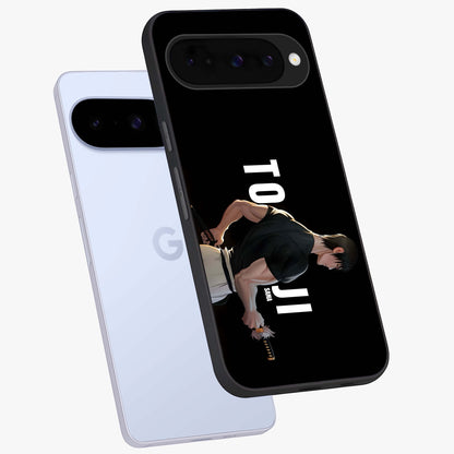 Midnight Blade Resolve Glass Case displayed in angled mockup highlighting powerful blade illustration with dramatic dark aesthetic.