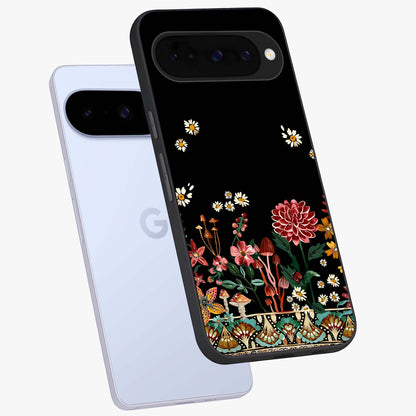 Midnight Bloom Pattern Glass Case displayed in angled mockup highlighting elegant flower design with midnight aesthetic style.