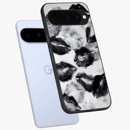 Midnight Kiss Marks Glass Case displayed in angled mockup highlighting playful romantic design with bold midnight aesthetic.