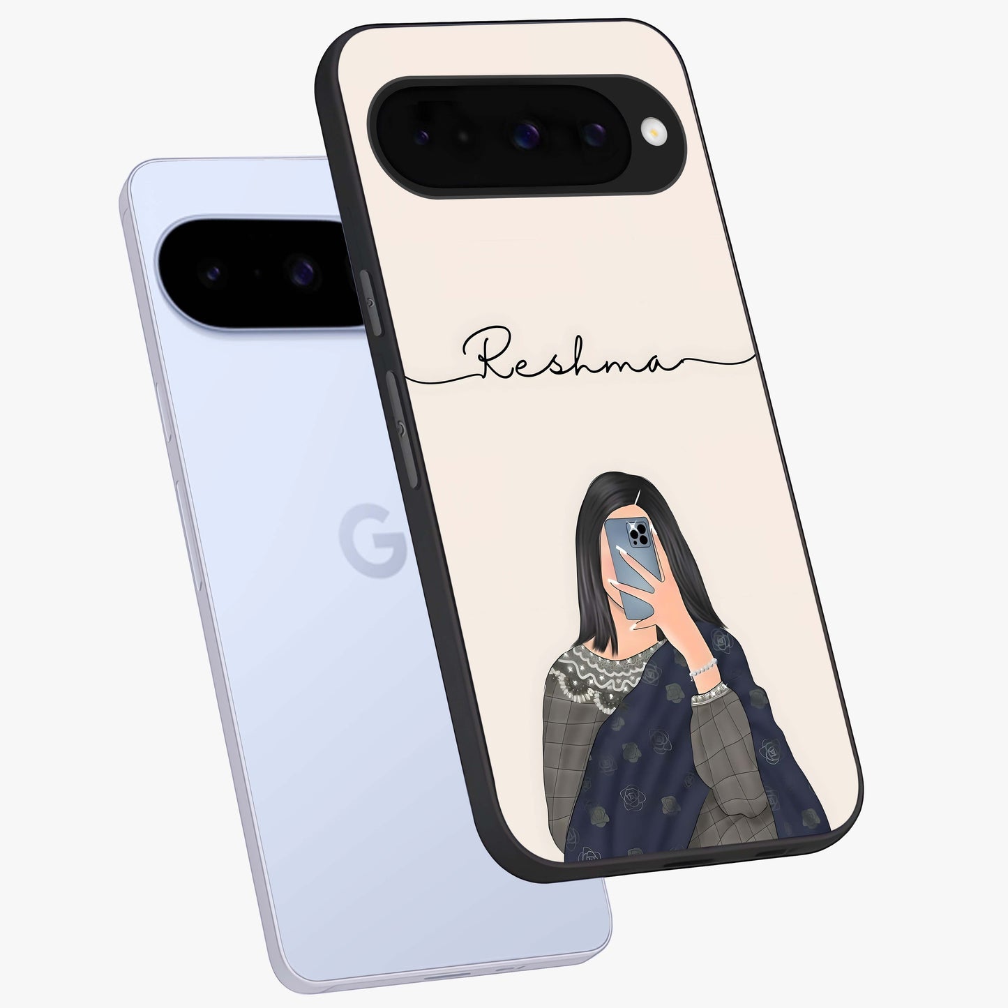 Mirror Mood Muse With Custom Name Glass Case displayed in angled mockup highlighting aesthetic mirror inspired design with custom name feature.