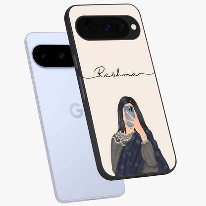 Mirror Mood Muse With Custom Name Glass Case displayed in angled mockup highlighting aesthetic mirror inspired design with custom name feature.