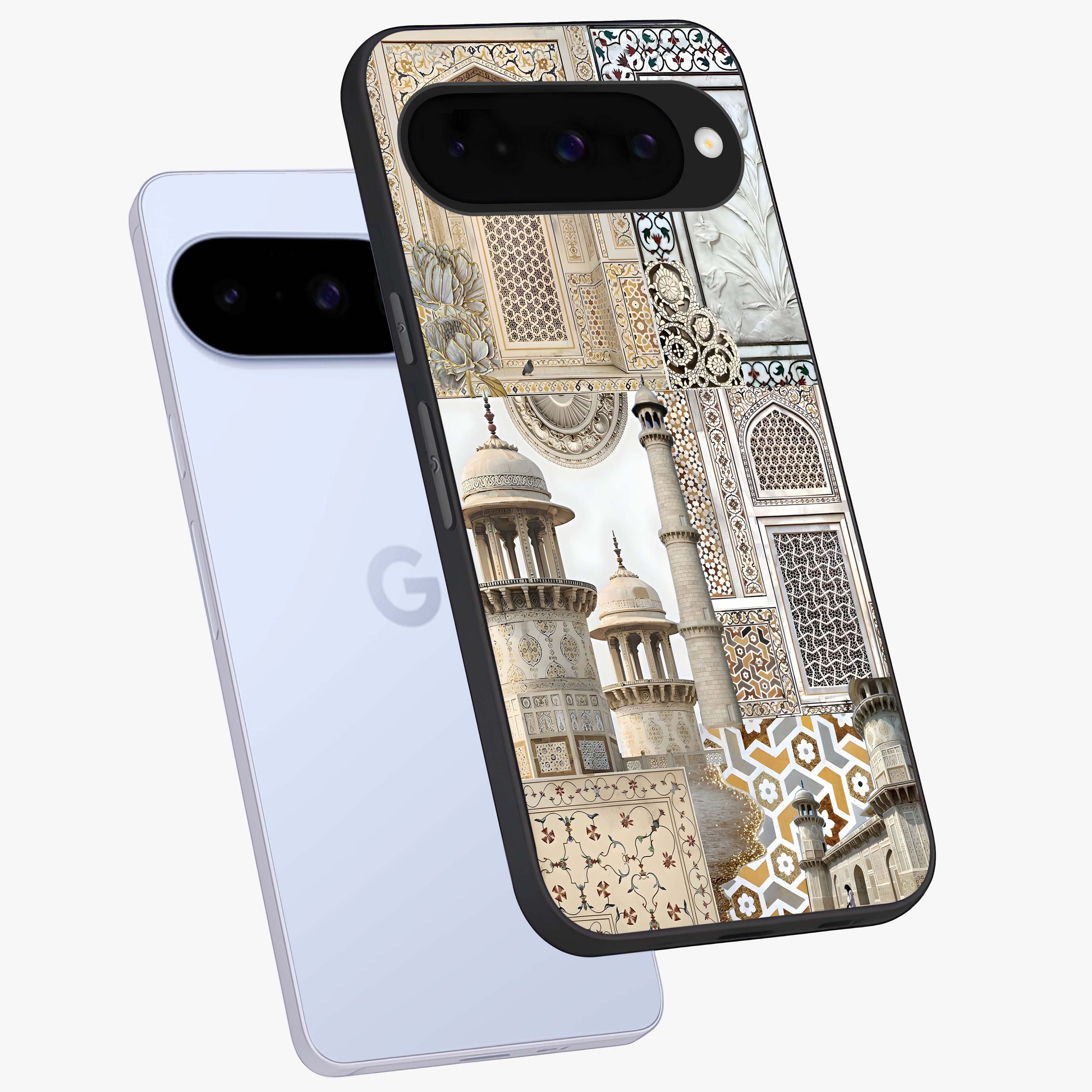 Mughal Marble Legacy Glass Case displayed in angled mockup highlighting elegant heritage marble artwork with royal aesthetic.