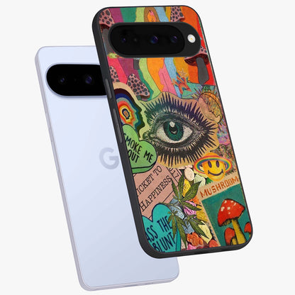 Mystic Eye Wonderland Glass Case displayed in angled mockup highlighting magical eye illustration with dreamy aesthetic.