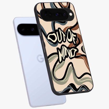 Out Of Mind Glass Case displayed in angled mockup highlighting bold statement design with modern artistic aesthetic.