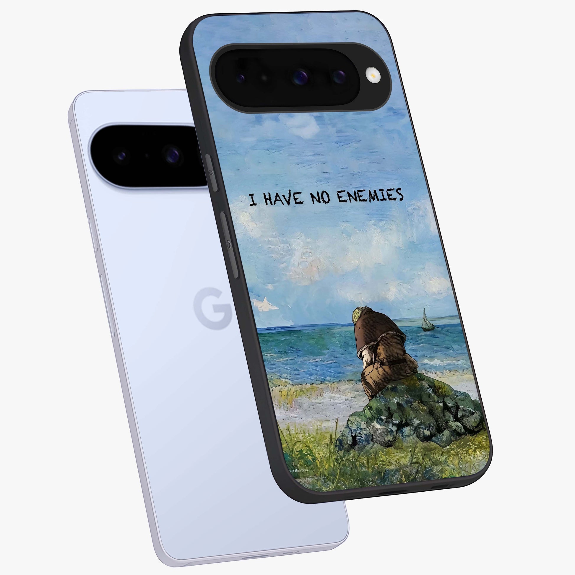 Peace Beyond War Glass Case displayed in angled mockup highlighting meaningful message design with artistic aesthetic style.