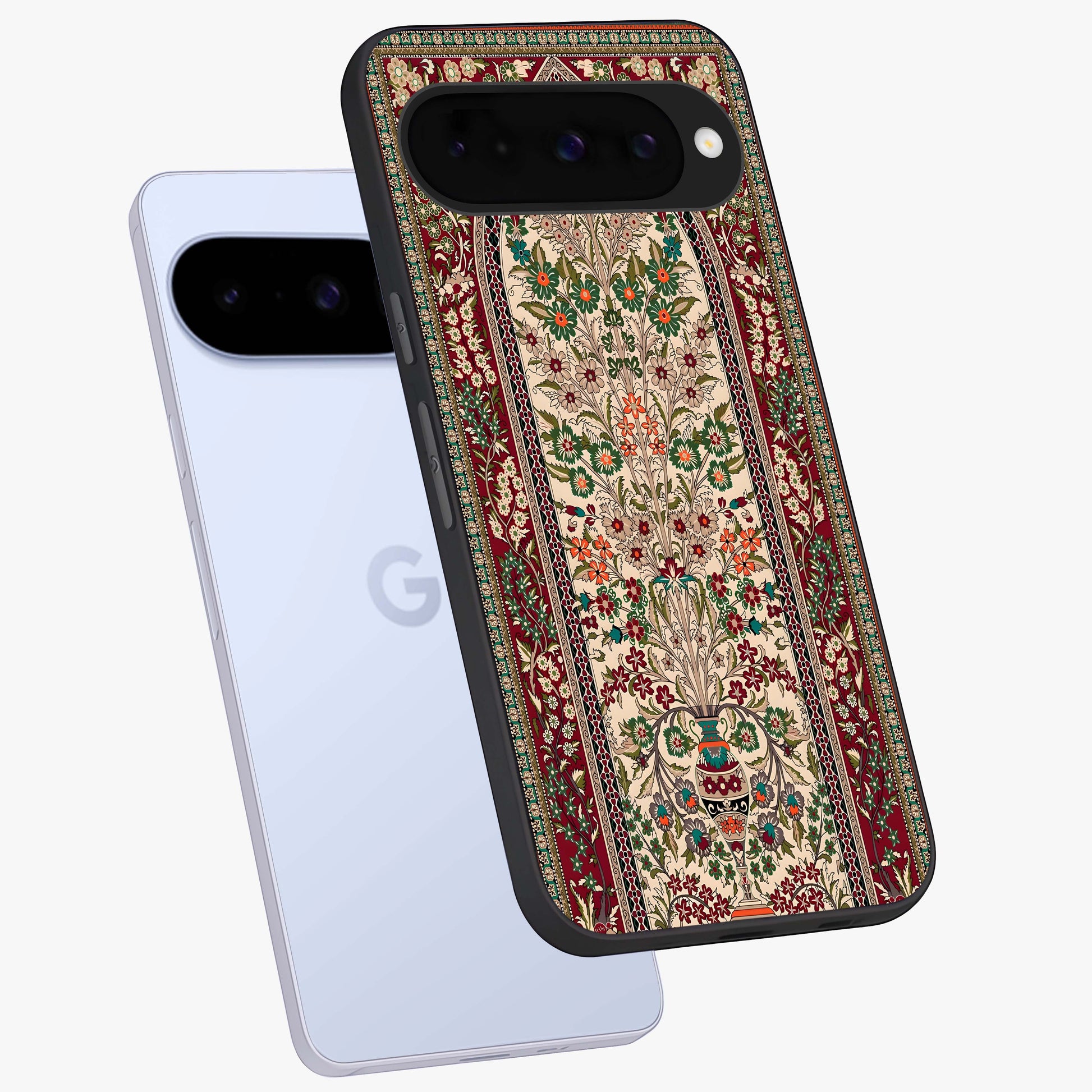 Persian Inspired Glass Case displayed in angled mockup highlighting intricate traditional design with elegant cultural aesthetic.