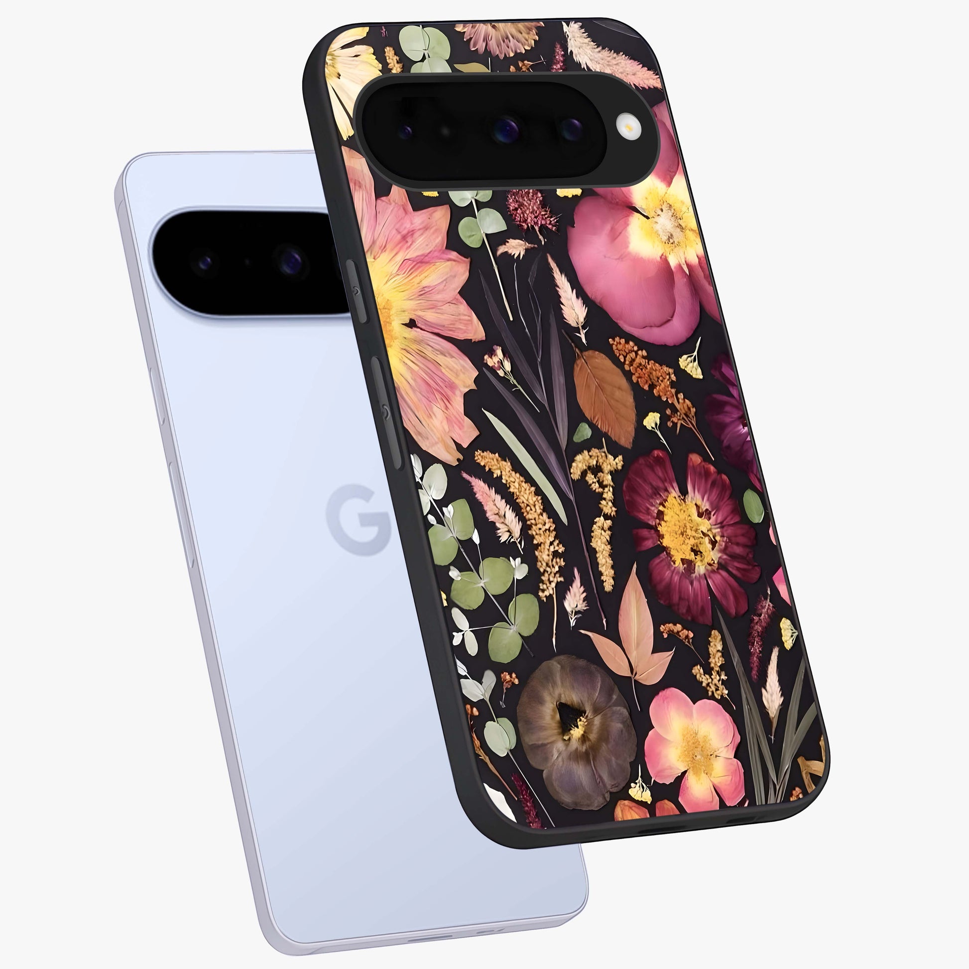 Petal Dream Tapestry Glass Case displayed in angled mockup highlighting decorative petal pattern with elegant botanical aesthetic.