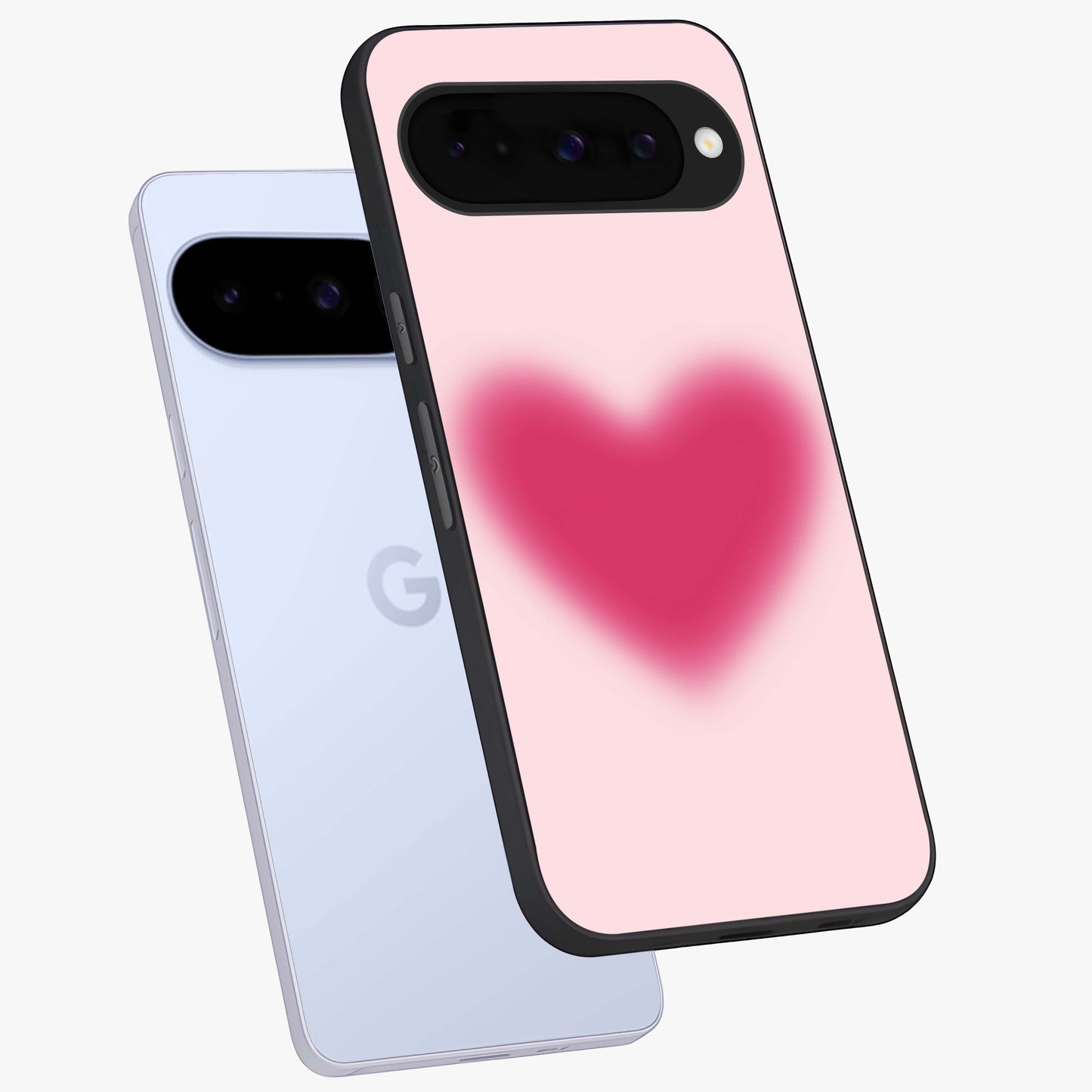Pink Aura Heart Glass Case displayed in angled mockup highlighting vibrant pink heart design with dreamy aura aesthetic.
