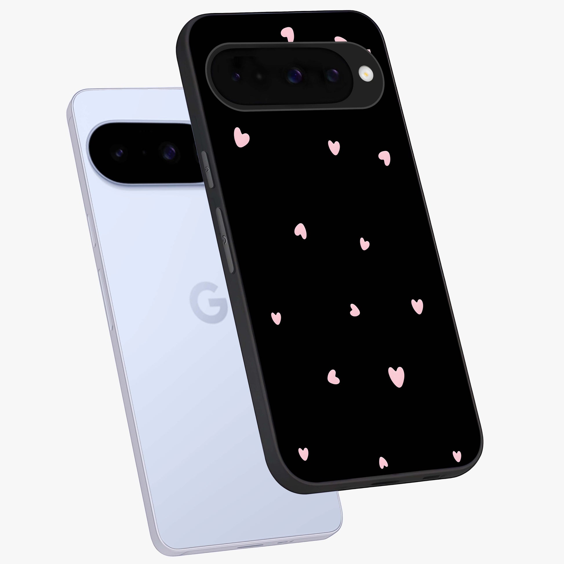 Pink Love Drops Glass Case displayed in angled mockup highlighting cute love drop design with vibrant pink aesthetic.