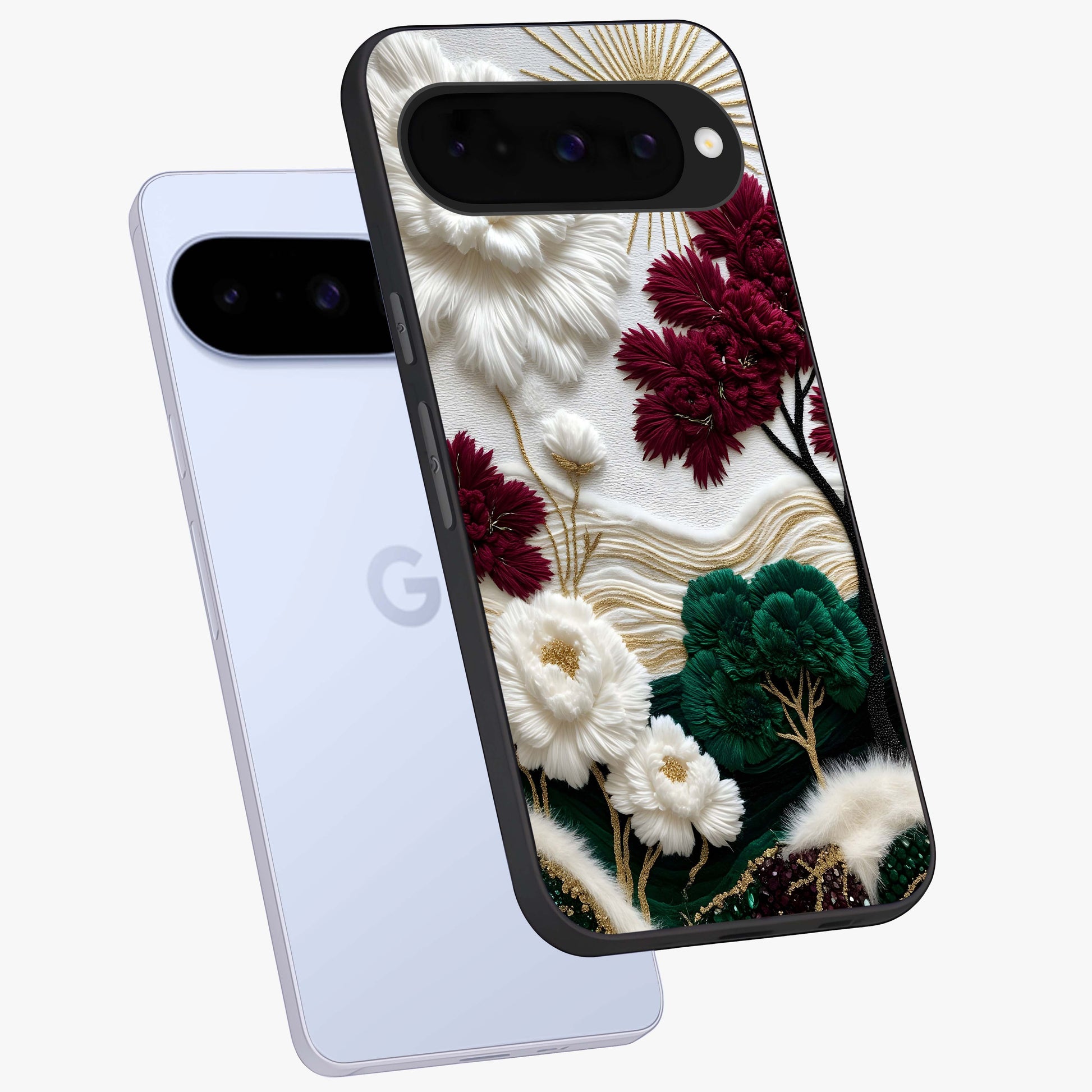 Radiant Bloom Elegance Glass Case displayed in angled mockup highlighting graceful floral design with radiant aesthetic style.