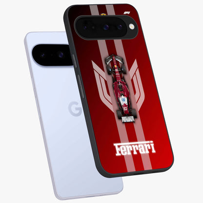 Red Ferrari F1 Vertical Glass Case displayed in angled mockup highlighting high speed racing design with bold automotive aesthetic.