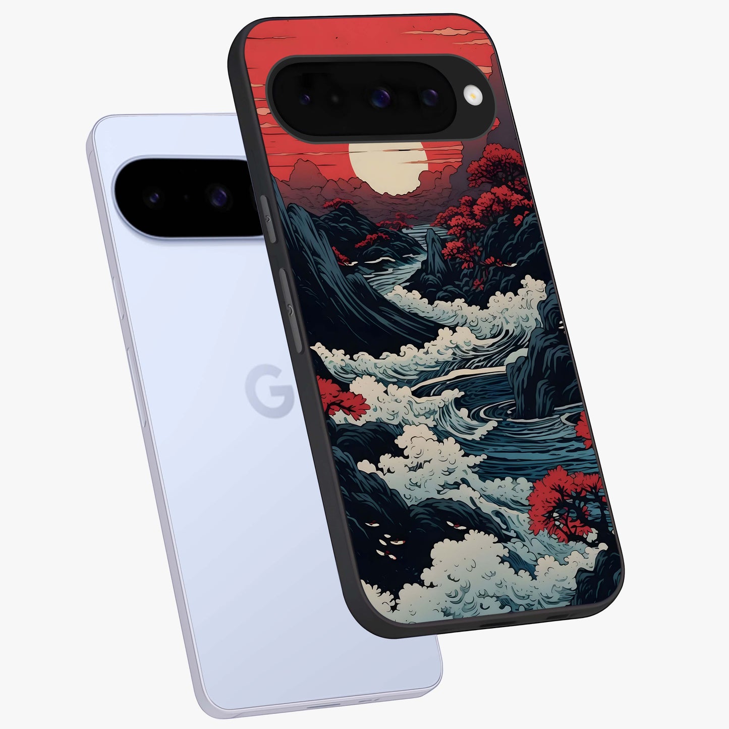 Red Sunset Scenery Glass Case displayed in angled mockup highlighting glowing sunset sky design with scenic aesthetic.