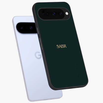 Sabr Minimal Patience Glass Case displayed in angled mockup highlighting simple inspirational design with clean aesthetic style.