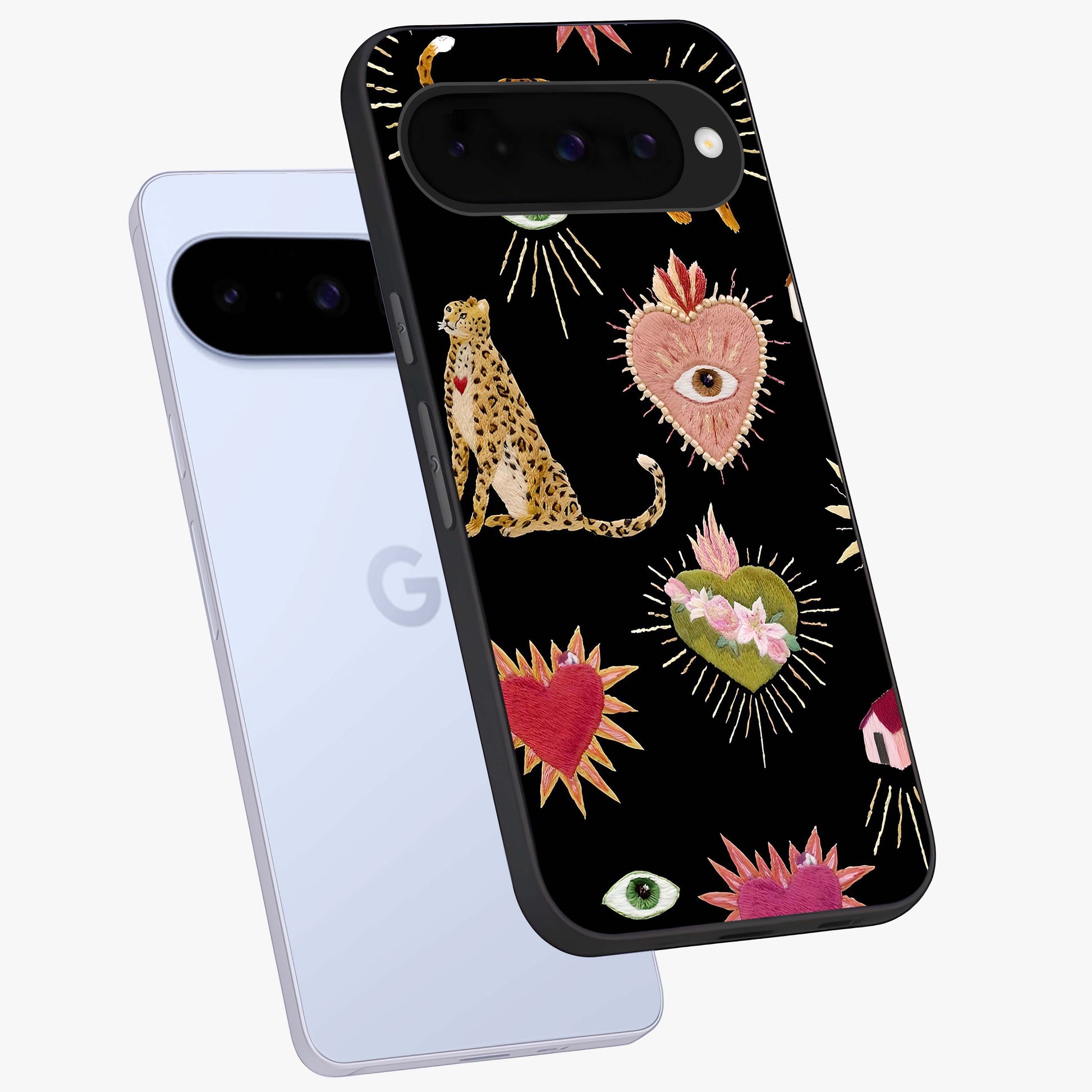 Sacred Jungle Heart Glass Case displayed in angled mockup highlighting lush tropical design with natural aesthetic style.