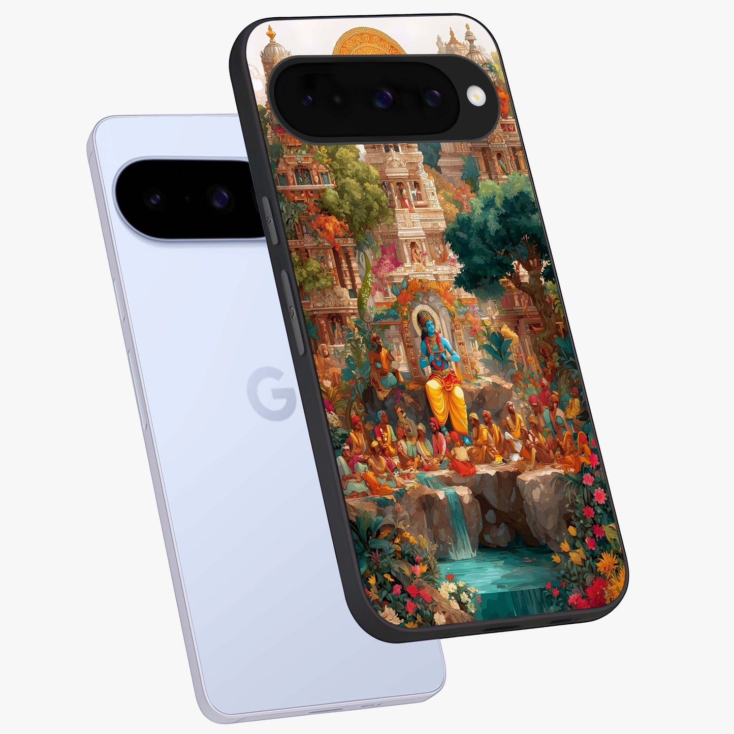Sacred Sunlight Gods Glass Case displayed in angled mockup highlighting radiant spiritual design with celestial aesthetic.