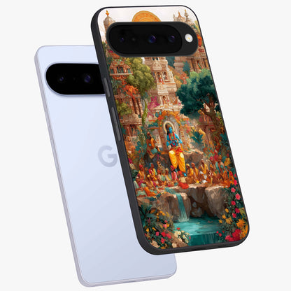 Sacred Sunlight Gods Glass Case displayed in angled mockup highlighting radiant spiritual design with celestial aesthetic.