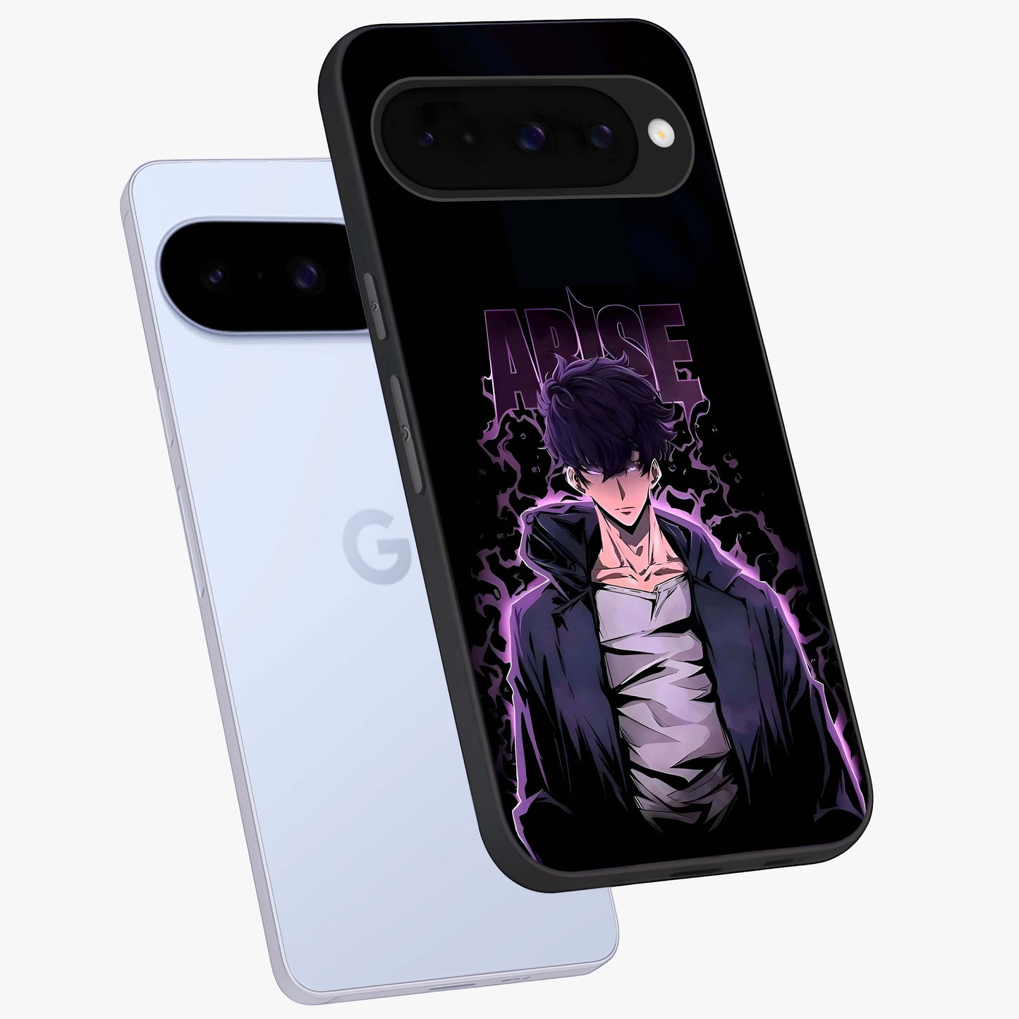 Shadow Monarch Awakening Glass Case displayed in angled mockup highlighting dramatic shadow warrior design with fantasy aesthetic.