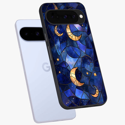 Starlit Sky Tapestry Glass Case displayed in angled mockup highlighting celestial night pattern with artistic aesthetic style.