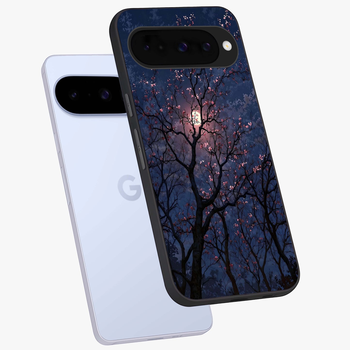 Twilight Sakura Serenade Glass Case displayed in angled mockup highlighting delicate sakura flower design with dreamy aesthetic.