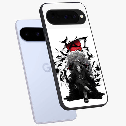 Uchiha Shadow Throne Glass Case displayed in angled mockup highlighting glowing aquatic design with celestial aesthetic.