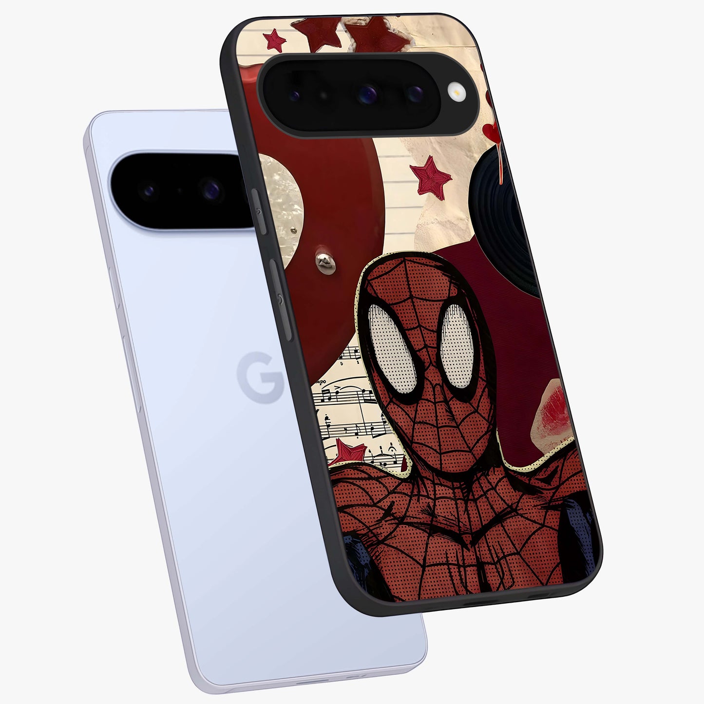 Web Warrior Vibes Glass Case displayed in angled mockup highlighting dynamic web design with comic style aesthetic.