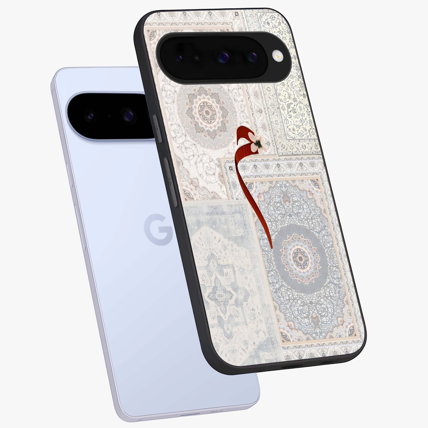 White Aesthetic Bow Glass Case displayed in angled mockup highlighting clean bow design with soft aesthetic style.