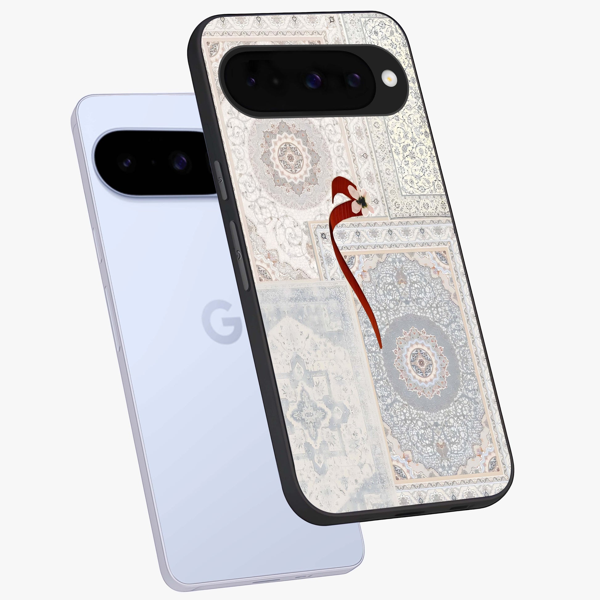 White Aesthetic Bow Glass Case displayed in angled mockup highlighting clean bow design with soft aesthetic style.