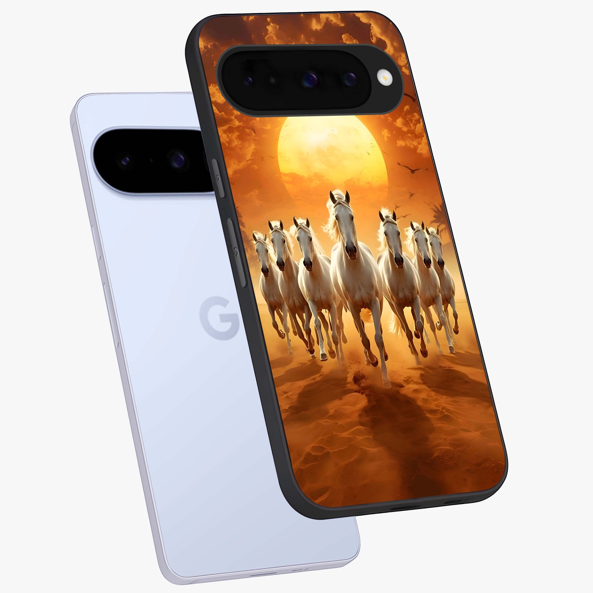 Wild Sunset Majesty Glass Case displayed in angled mockup highlighting vibrant sunset sky design with scenic aesthetic.