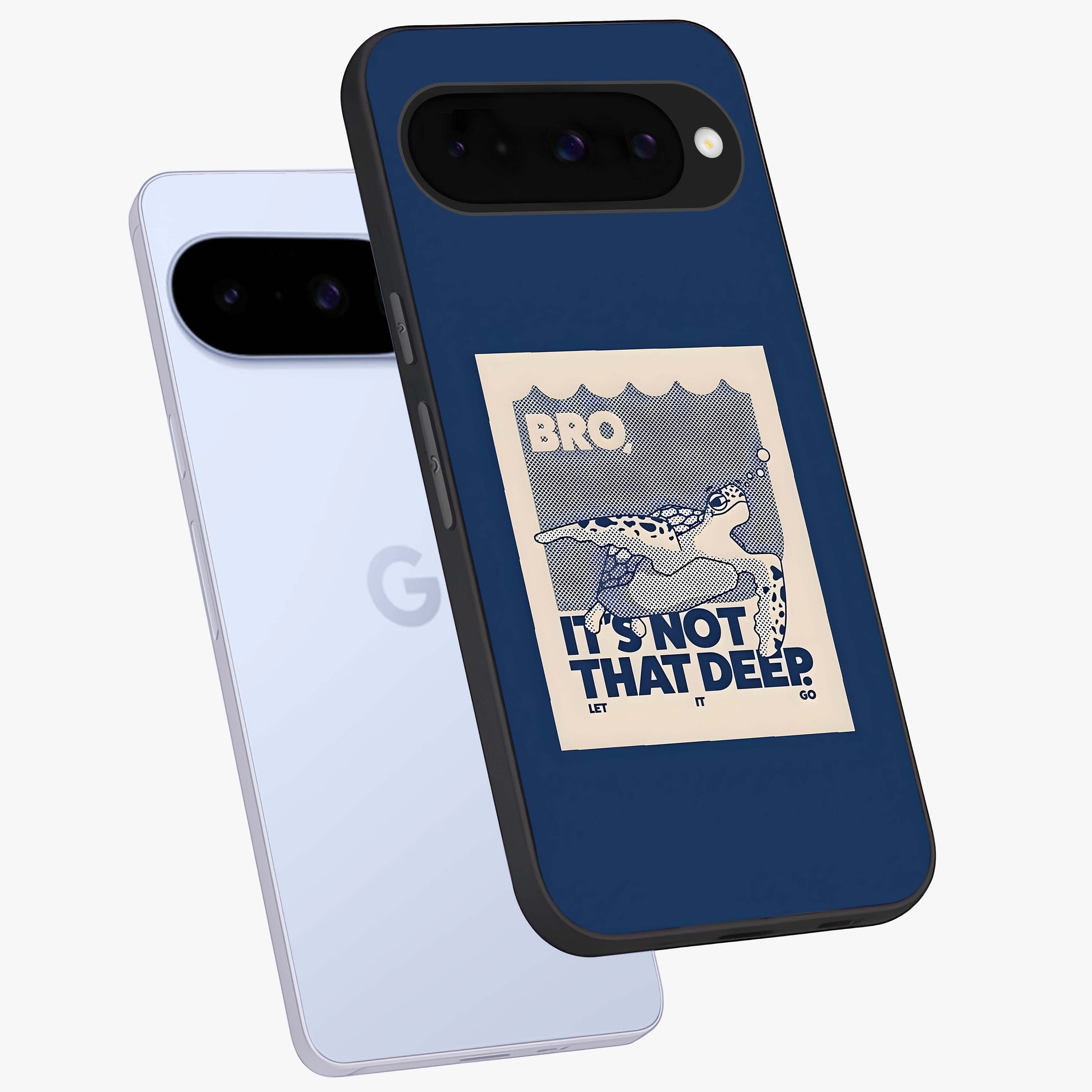 Worry Less Swim Glass Case displayed in angled mockup highlighting fun typography design with relaxed aesthetic style.