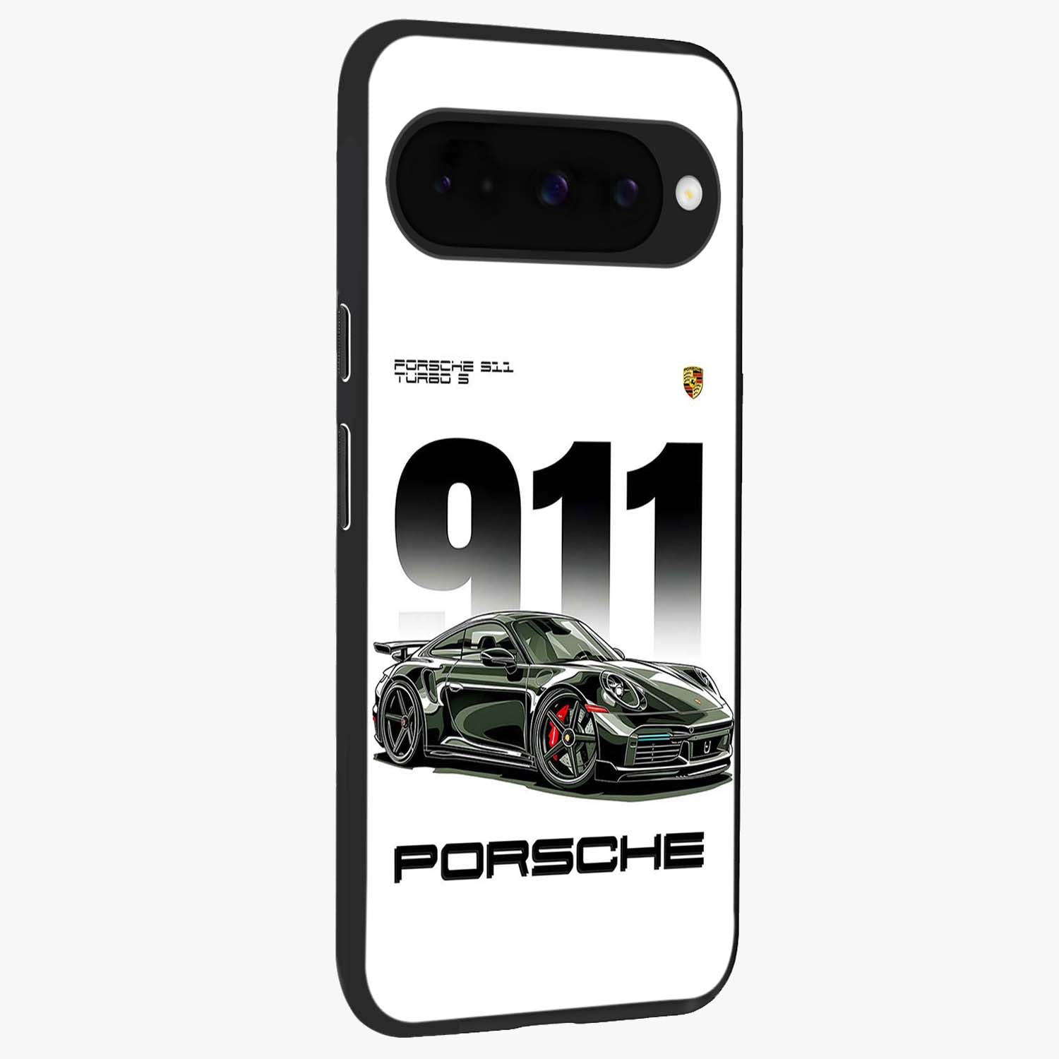 911 Turbo Dominance Glass Case upright perspective showcasing powerful racing design and modern automotive aesthetic.