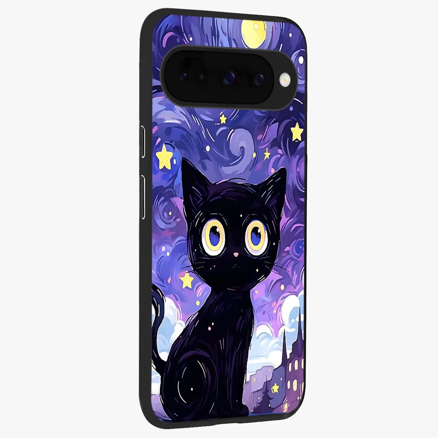 Abstract Cat Art Glass Case upright view showcasing creative feline illustration and aesthetic artistic style.